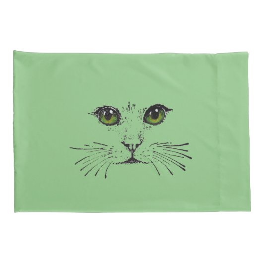 スケッチの黒猫の顔明るい緑の目 枕カバー (裏面-右)