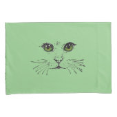 スケッチの黒猫の顔明るい緑の目 枕カバー (正面右)