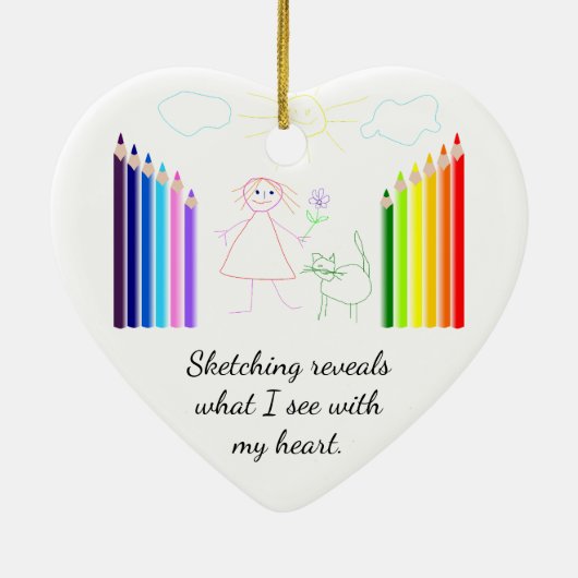 スケッチは私の趣味のハート型 セラミックオーナメント (裏面)