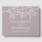 スケッチほこりっぽい紫のフローラ結婚写真 ゲストブック (正面)