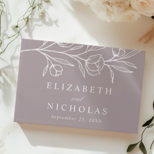 スケッチほこりっぽい紫のフローラ結婚写真 ゲストブック