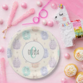 スケッチよくはしゃぐバンニーズモノグラム ペーパープレート (パーティー)