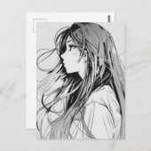 スケッチアニメマンガガールポートレート ポストカード (正面/裏面)