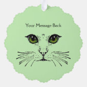 スケッチインブラックキャット顔ロングウィスカーグリーンアイズ オーナメントカード (裏面)