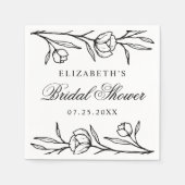 スケッチエレガントブラックフローラブライダルシャワー スタンダードカクテルナプキン (正面)