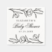 スケッチエレガントブラックフローラベビーシャワー スタンダードカクテルナプキン (正面)