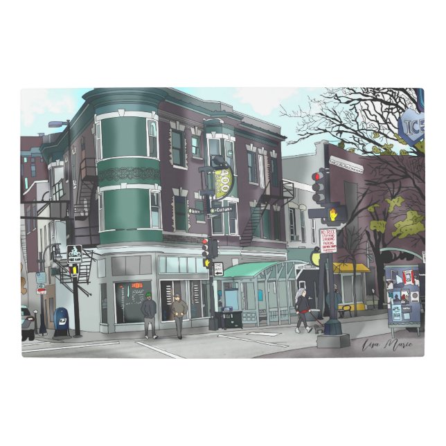 スケッチオブダウンタウンマディソンウィスコンシン メタルプリント (正面)