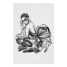 スケッチオートクチュールファッションモデル ポスター