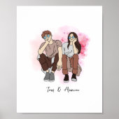 スケッチカスタムバレンタインのカップルのための贈り物 ポスター (正面)