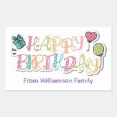 スケッチカラフルスタイル、ハッピーバースデー 長方形シール (正面)