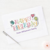 スケッチカラフルスタイル、ハッピーバースデー 長方形シール (封筒)