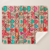 スケッチカラフル状のハートとリボンのモノグラム シェルパブランケット (正面(横))