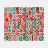 スケッチカラフル状のハートとリボンのモノグラム フリースブランケット (正面(横))