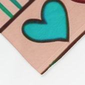 スケッチカラフル状のハートとリボンのモノグラム フリースブランケット (角)