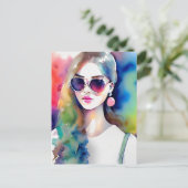 スケッチガールイラストレーション、ファッションガール、女性 ポストカード (スタンド正面)