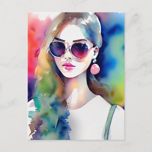 スケッチガールイラストレーション、ファッションガール、女性 ポストカード (正面)