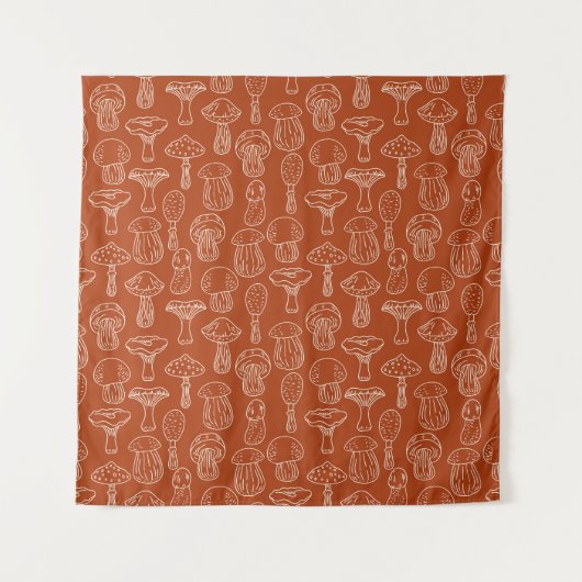 スケッチキノコ：かわいいシームレスな背景。 タペストリー (正面)