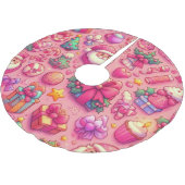 スケッチクリスマスモティフピンク ブラッシュドポリエステルツリースカート (アングル)