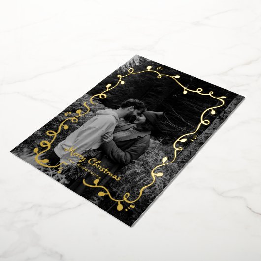 スケッチクリスマスライトカワイフォトホリデーカード 箔シーズンカード (回転した状態)