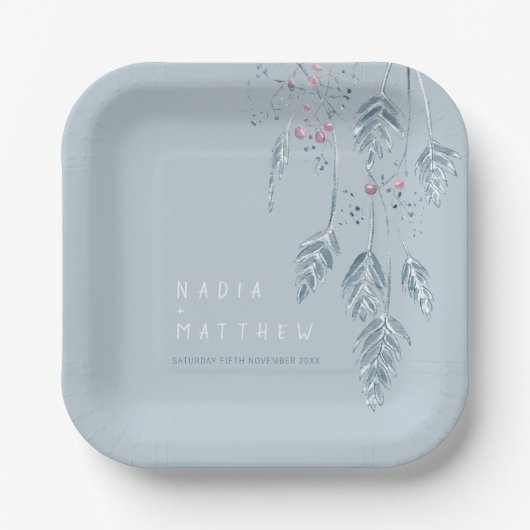 スケッチグラスの果実の冬の埃の結婚多い青 ペーパープレート (正面)