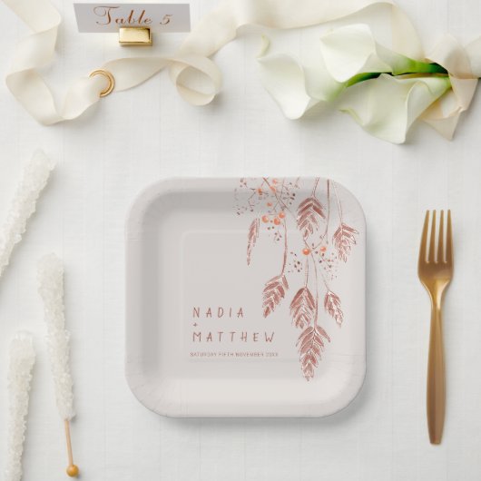 スケッチグラスの果実の茶色のテラコッタ結婚のパブ ペーパープレート (ウェディング)