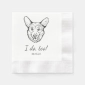 スケッチシンプルはコーギドッグの手を行う結婚 縁ありカクテルナプキン (正面)