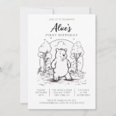 スケッチシンプルリトルベアベビー誕生日 招待状 (正面)