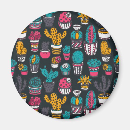 スケッチスタイルパターンの手書きサボテン マグネット (正面)