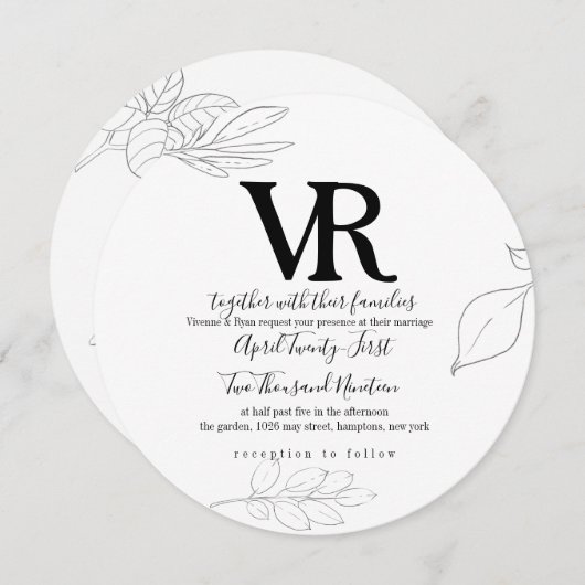 スケッチスワンアンドボタニカル結婚式招待状 招待状 (正面/裏面)