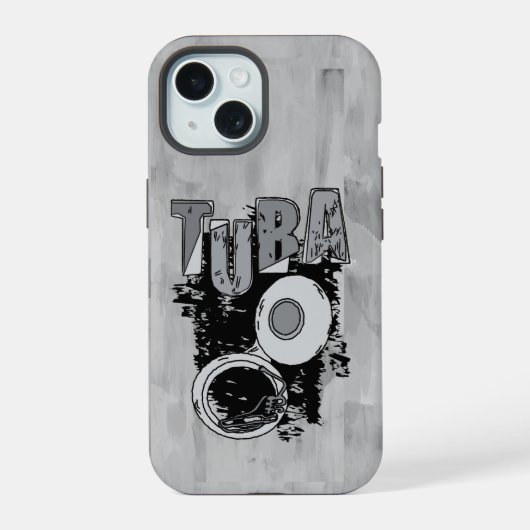 スケッチチュートチューバと文字 iPhone 15ケース (裏面)