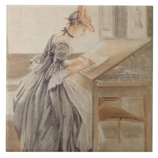 スケッチテーブルのCopying、c.1760-70 (grap女性 タイル (正面)