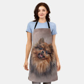 スケッチドッグポメラニア犬スピッツフリースブランケット エプロン (着用した状態)