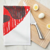 スケッチドッグポーイン赤いハート キッチンタオル (四つ折り)