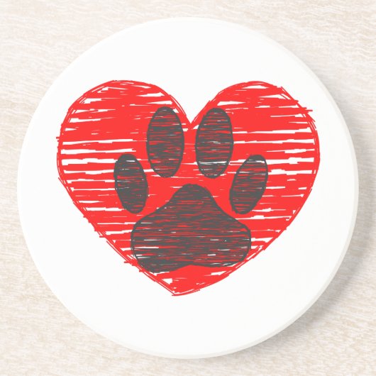 スケッチドッグポーイン赤いハート コースター (正面)