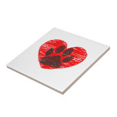 スケッチドッグポーイン赤いハート タイル (側面)