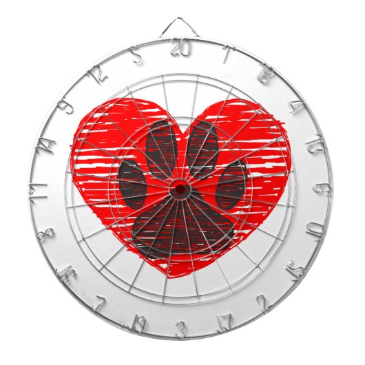 スケッチドッグポーイン赤いハート ダーツボード (正面)