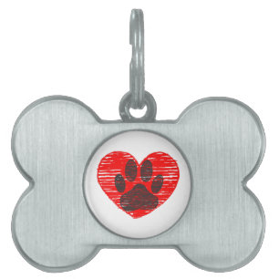 スケッチドッグポーイン赤いハート ペットネームタグ