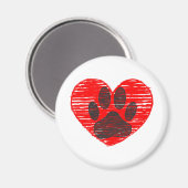 スケッチドッグポーイン赤いハート マグネット (正面/裏面)