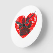 スケッチドッグポーイン赤いハート ラウンド壁時計 (傾斜)