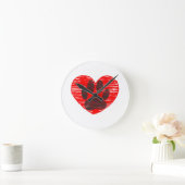 スケッチドッグポーイン赤いハート ラウンド壁時計 (ホーム)