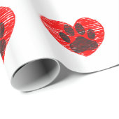 スケッチドッグポーイン赤いハート ラッピングペーパー (ロールコーナー)