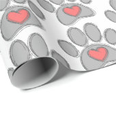 スケッチドッグポー赤いハートアート ラッピングペーパー (ロールコーナー)