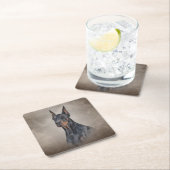 スケッチドバーマン犬 スクエアペーパーコースター (インサイチュ)