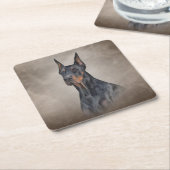 スケッチドバーマン犬 スクエアペーパーコースター (アングル)
