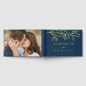 スケッチネイビーとゴールドフォイルのフローラ写真結婚 ゲストブック (全面)