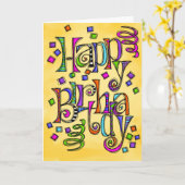 スケッチハッピーバースデー カード (黄色い花)