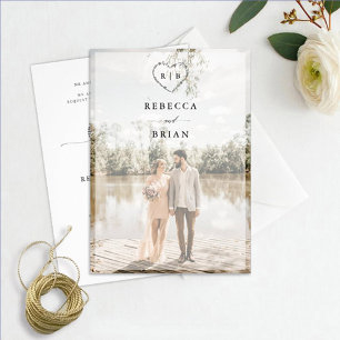 スケッチハート書道ロマンチック結婚写真 招待状