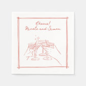 スケッチフお洒落レームのシャンパ結婚ーニュ スタンダードカクテルナプキン (正面)