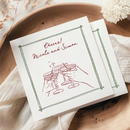 スケッチフお洒落レームのシャンパ結婚ーニュ スタンダードカクテルナプキン