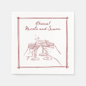 スケッチフお洒落レームのシャンパ結婚ーニュ スタンダードカクテルナプキン (正面)